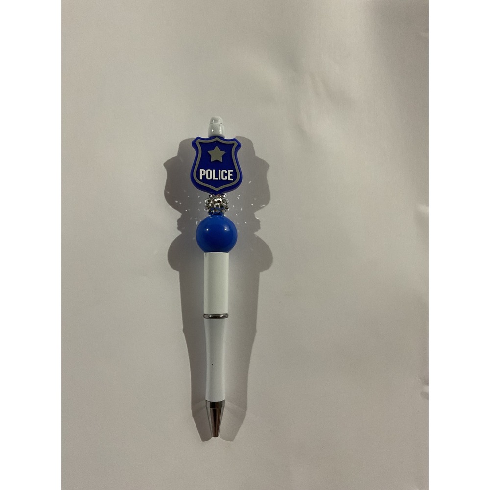 Handmade Police Badge Beaded Pen Blue White Law Enforcement Gift Ballpoint